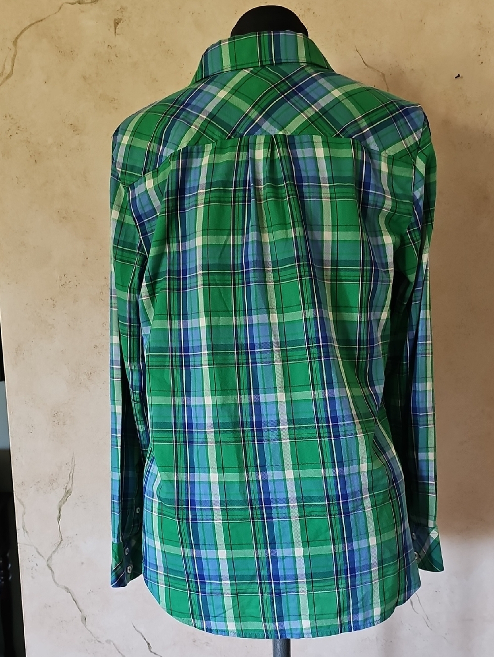 Talbot's Green Blue Plaid Long Sleeve Button Front Blouse Women's Size Medium - Picture 3 of 11